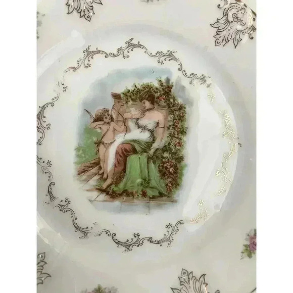 VTG ZS & Co Bavaria Lady With Cupid Decorative Porcelain Plate 7" Cherub Gold - Picture 7 of 10